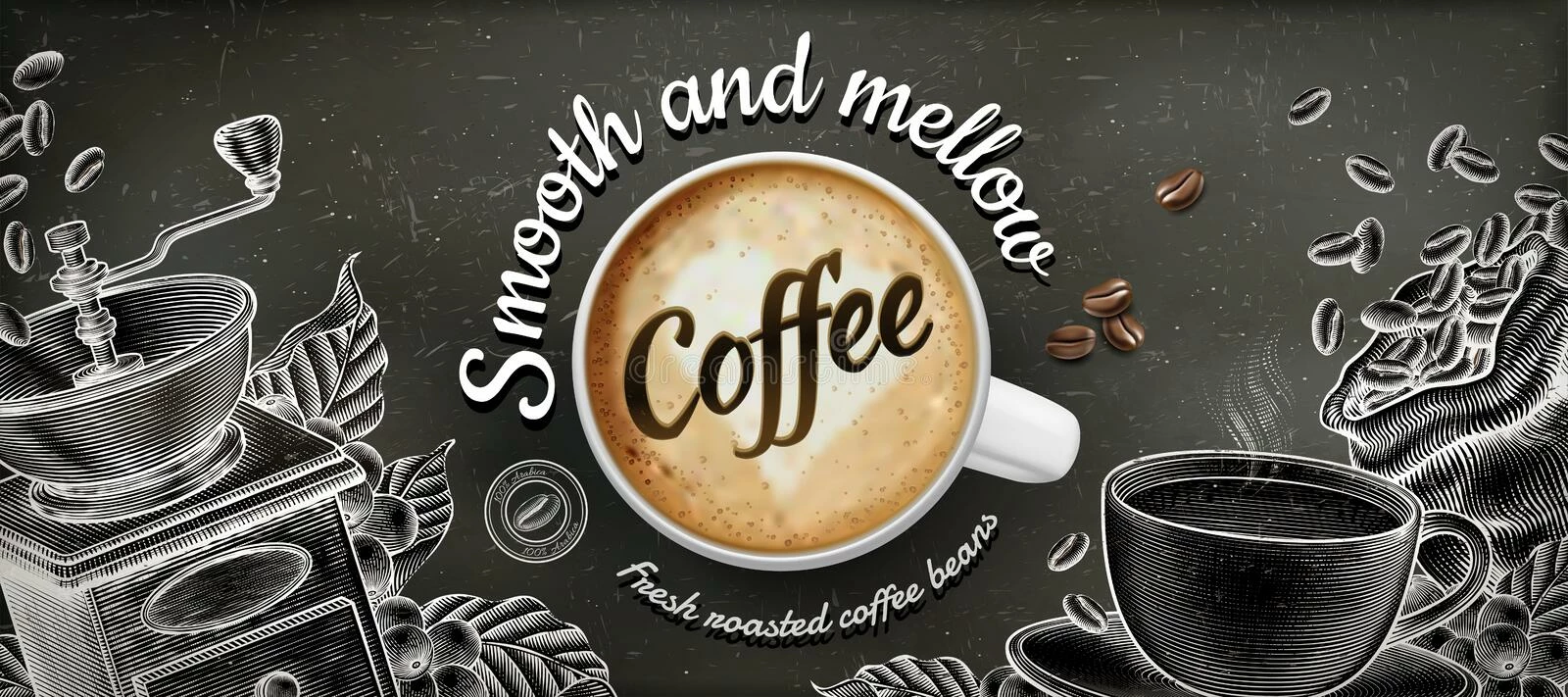 Meßmer Ladenverkäufe 19 Meßmer Ladenverkäufe -Meßmer Ladenverkäufe coffee banner ads d illustratin latte woodcut style decorations chalkboard background 141918119